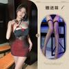 Dark Night Rose Sexy Spice Girl Perspective Mesh Neck Slim Pleated Hip Wrap Skirt Sex Underwear