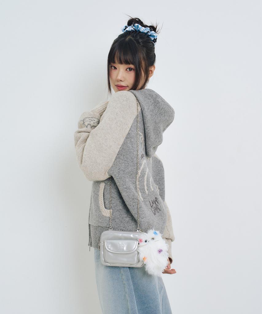 LMR Drawing Graphic Knit Zip-Up Hoodie Grey