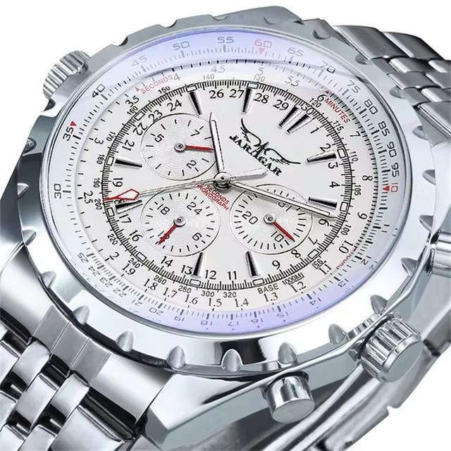 JARAGAR 212 Men New Automatic Mechanical Watch Fashion Business Leisure Multifunctional Stainless Steel Wristwatch for Male Gift