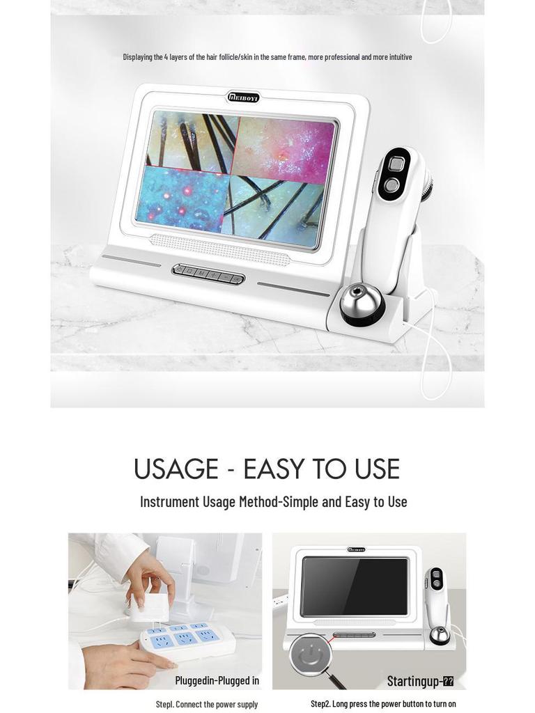 Трехспектральный HD детектор кожи головы и кожи с двумя объективами и сравнением в четырех сетках для парикмахерских