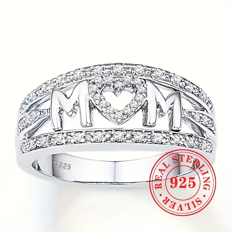 sterling silver ring with dense synthetic zircon hearts, Mother's Day gift for women, a gift for mom