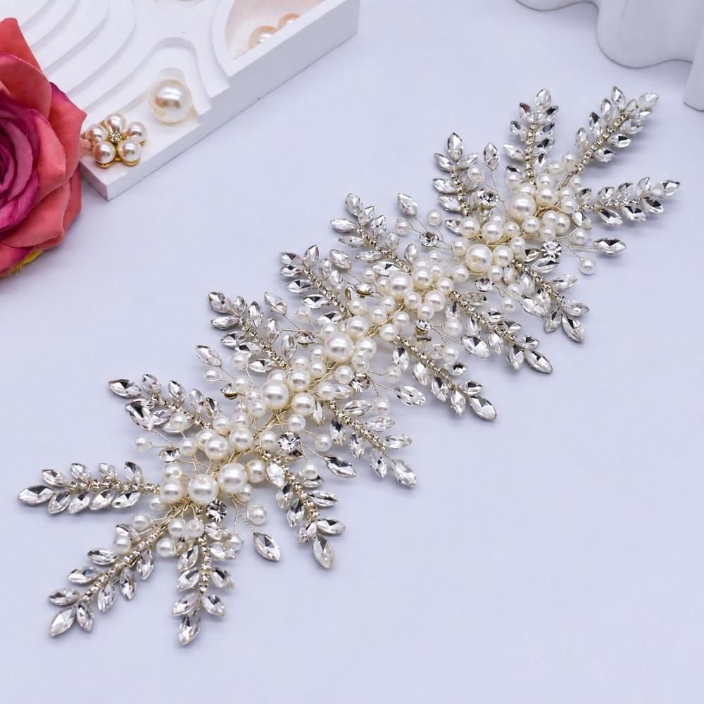 Beaded Patch Applique Crystal Leaf Headband Floral Jewelry Wedding Headpiece For Women Bridal