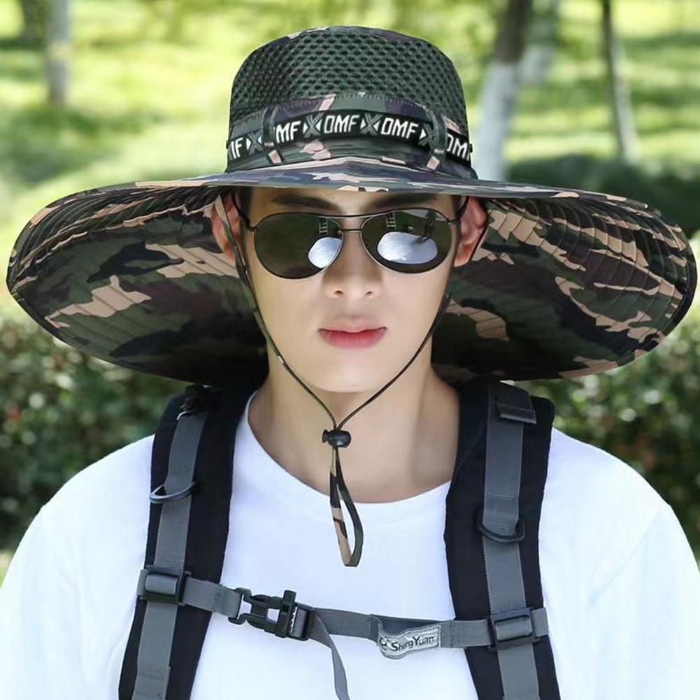 Новая летняя шляпа от солнца с широкими полями 15 см для мужчин, дышащие рыболовные кепки, защита от солнца и УФ-лучей, сетчатая шляпа рыбака, походная, для улицы, пляжная кепка