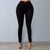 Women Solid Color Skinny Fit Washed Jeans High Waist Zipper Button Fly Pockets Denim Pencil Trousers Streetwear
