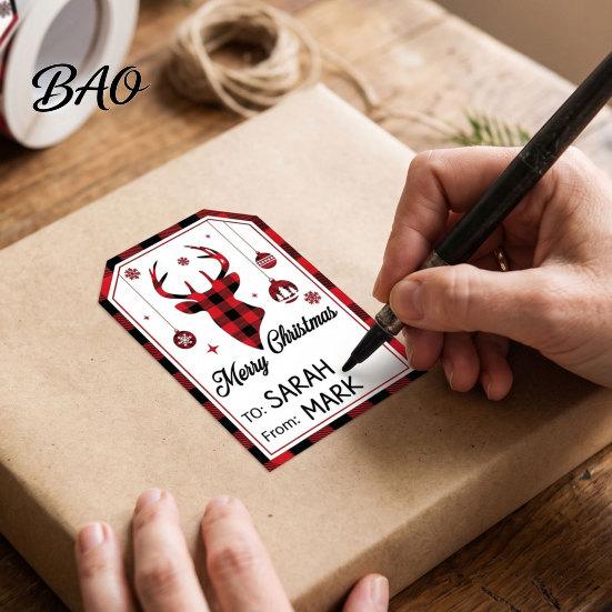 DIY Scrapbook Embellishments Christmas Thank You Stickers, Red And Black Plaid Print Decorative Labels, Handwritten Blessings Tags Festive Supplies