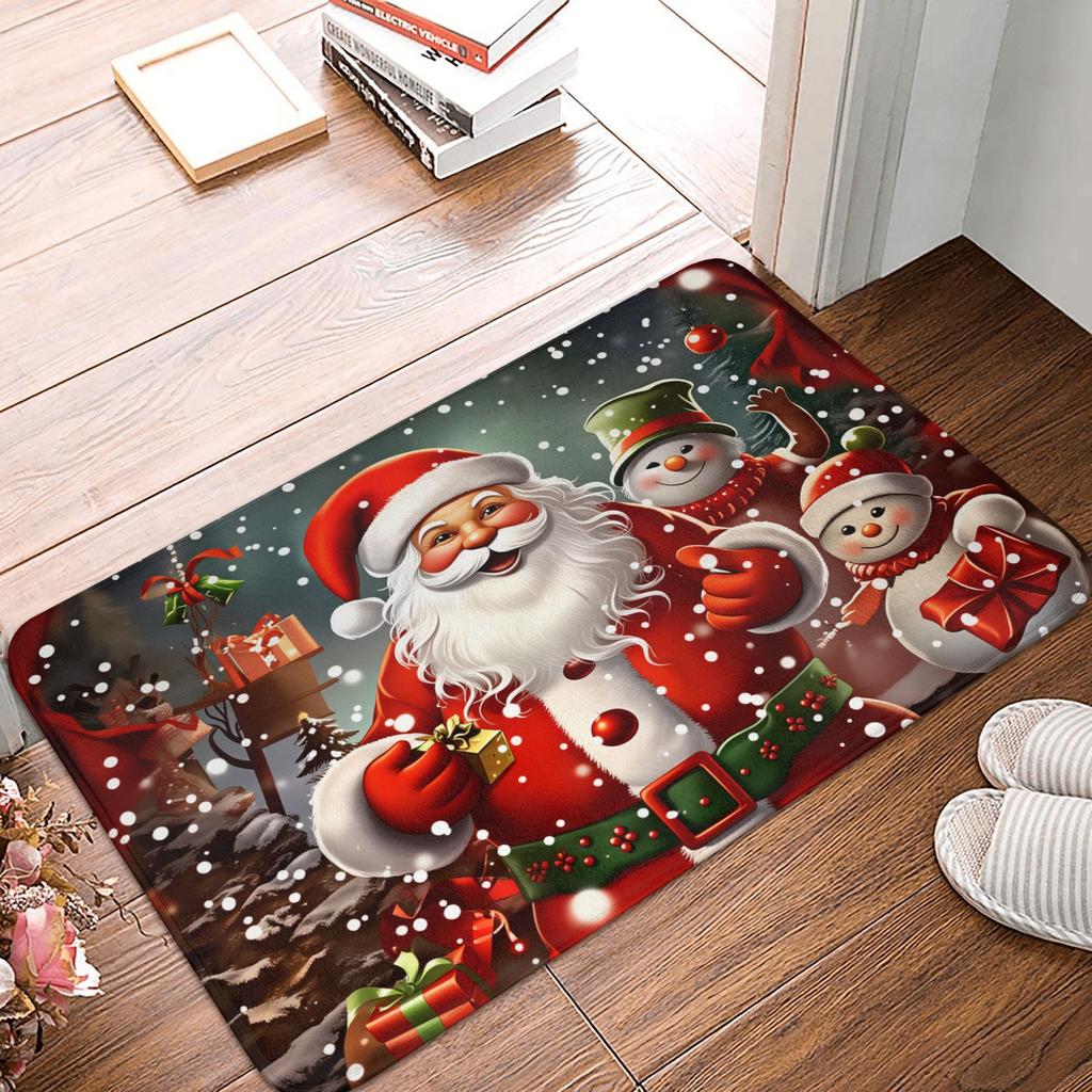 Snowman Pattern Merry Christmas Doormat Non-Slip Entrance Kitchen Bath Door Floor Mat Toilet Carpet Rug