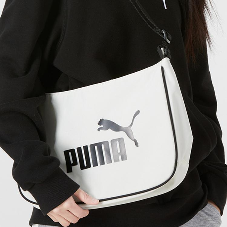 Puma Core Base Shoulder Bag Large Logo Print Fabric Tote Unisex bags White 079372-02