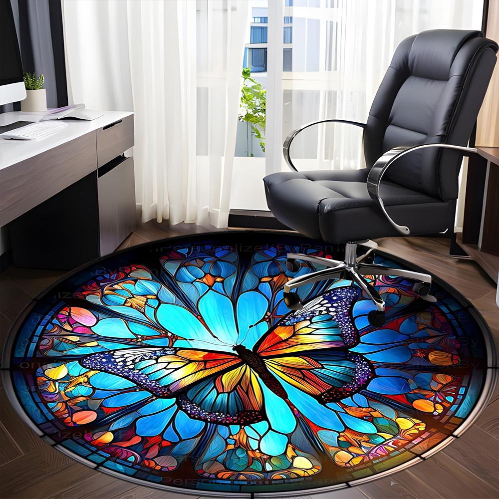 1pc Butterfly Stained Glass Chair Carpet for Office - Durable, Ideal for Chair Mats, Stylish & Functional Decorative Rug yy260130031