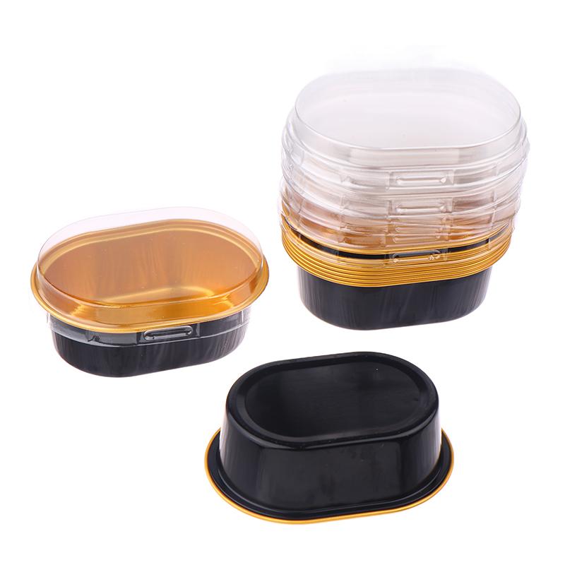 10 шт. Алюминиевые формочки для кексов с крышками, Антипригарные фольгированные формы для выпечки, 68 мл, Овальные десертные чашки для пудинга, Свадебные принадлежности