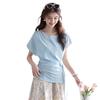 [French Light Oxygen Series] Off Shoulder Waist T-shirt Summer New High Elasticity Slim Fit Short Sleeve Top