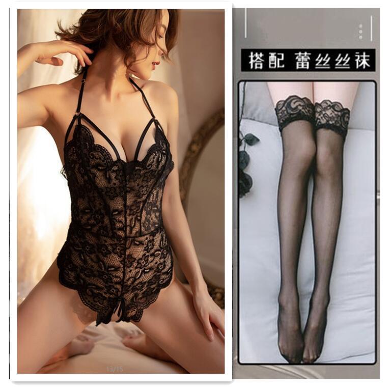 Honey sexy lingerie lace seduction onesie women's open file hot hollow perspective uniform