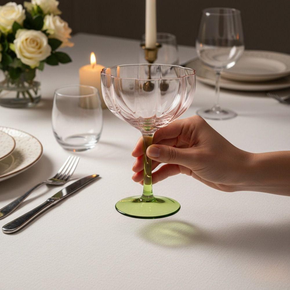 Crystal Petal Shaped Wine Glasses Gradient-Colored Tall Foot Wine Cup Creative Ice Cream Cup Bar