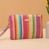 Women Summer Retro Straw Woven Bag Handbag Fashion Colorful Bohemian Woven Wristlet Bag Beach Wallet Money Bag Clutch Coin Purse