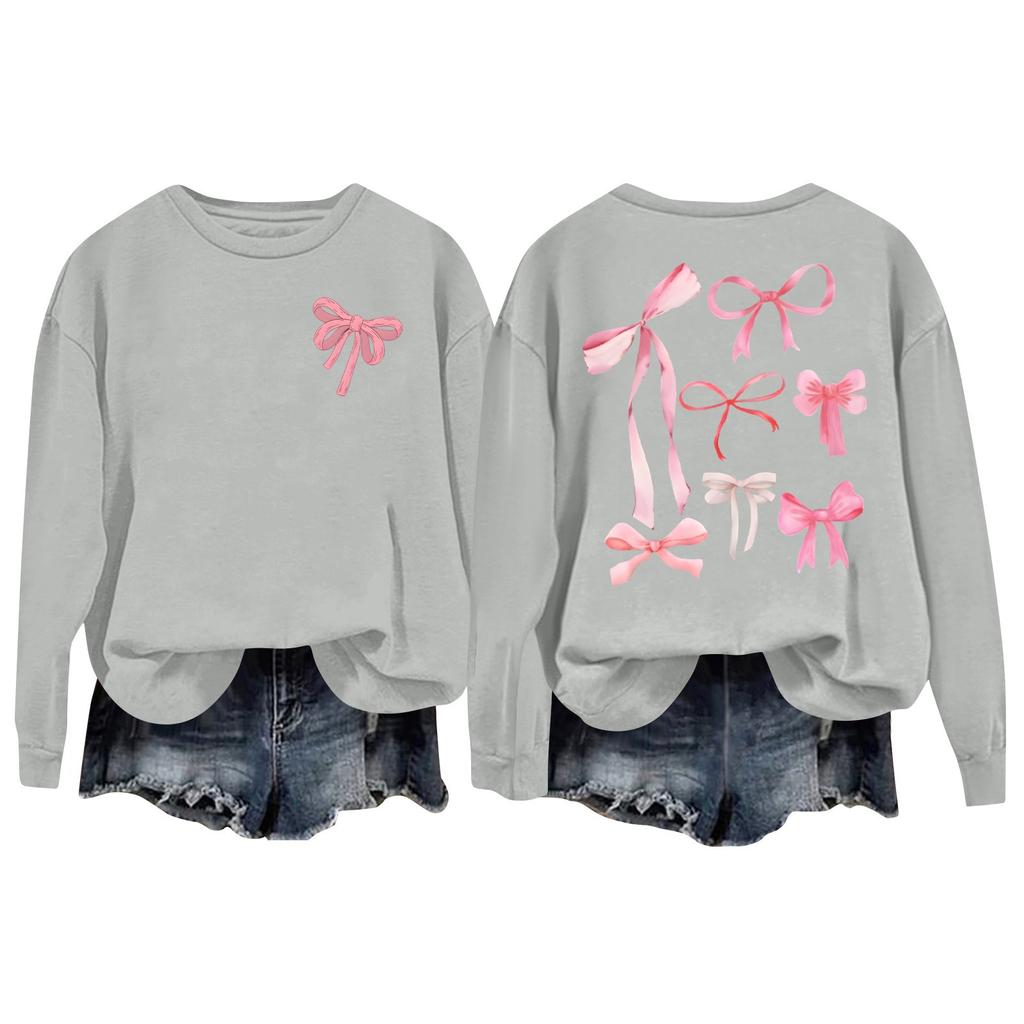 Women's Casual Loose Bow Print Round Neck Long Sleeve Hoodie