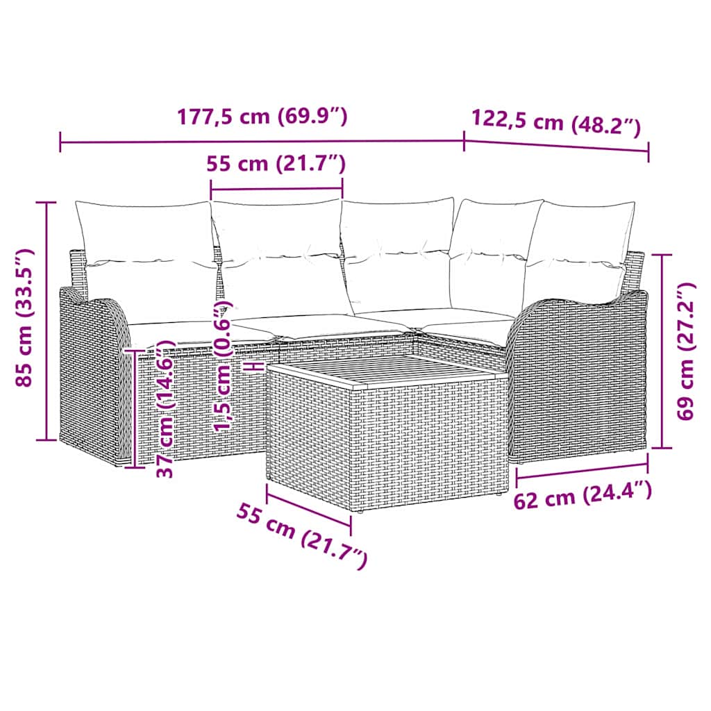 Garden Sofa Set with Storage 5 pcs Black and Cream Poly Rattan