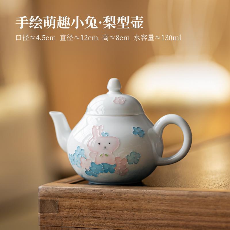 130ml Hand-painted Cute Rabbit Teapot Vintage Tea Infuser Pot Tea Making Kettle With Ball Hole Tableware Supplies Ornaments Gift