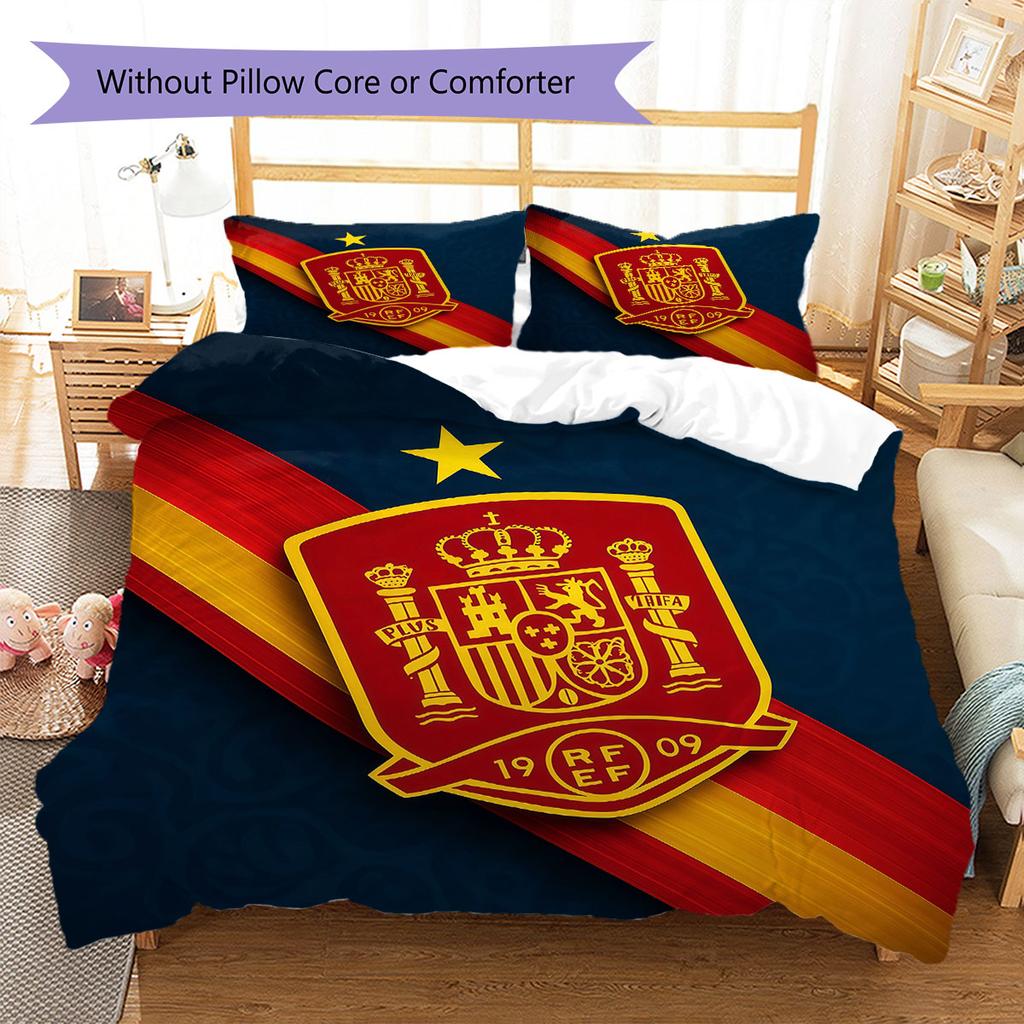 Spain National Football Team Pattern Bedding,Quilt Set Quilt Cover Pillowcase Home Birthday Gift(1 * duvet cover + 2 * pillowcase, without core)