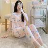 Artificial cotton pajamas women's spring and summer anti-bump cotton and silk loungewear suit summer cute plaid large size pajamas outside wear