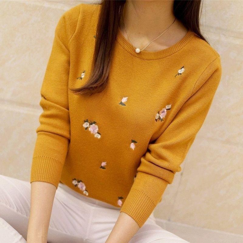6 цветов свитер женский вышивка вязаный зимний теплый женский свитер пуловер свитер