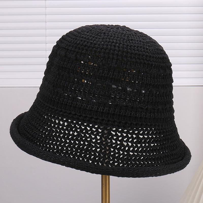 New hollow knitted bucket hat, crimped face covering, small and breathable, versatile and thin sunscreen sunshade basin hat