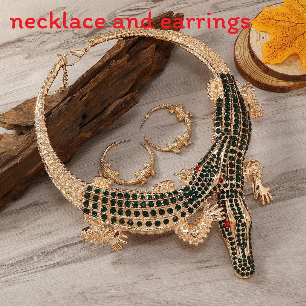 Creative Decoration Rhinestone Crocodile Design Women Necklace And Earring Set