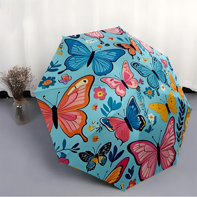 1pc Butterfly Garden Automatic Open/close Umbrella, 8-Rib sturdy structure, Auto Folding/Opening, Portable Travel Umbrella for Women,257