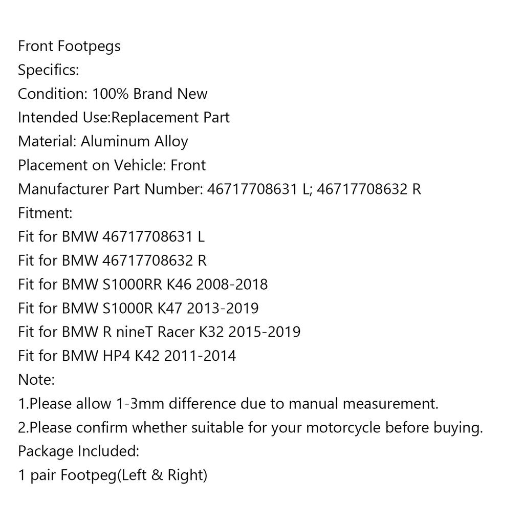 Front Footrests Foot Peg for BMW S1000RR K46 S1000R K47 HP4 K42 RnineT Racer K32