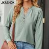 Women's Fashion Casual Spring Autumn Solid Color Print Long Sleeve V-Neck Top Blouses & Shirts