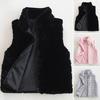 Women Vest Coat Faux Fur Stand Collar Zip-up Cardigan Sleeveless Solid Color Cozy Keep