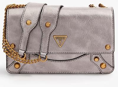 Сумка Guess Messenger, серебристая экокожа с мятым эффектом, Amantea