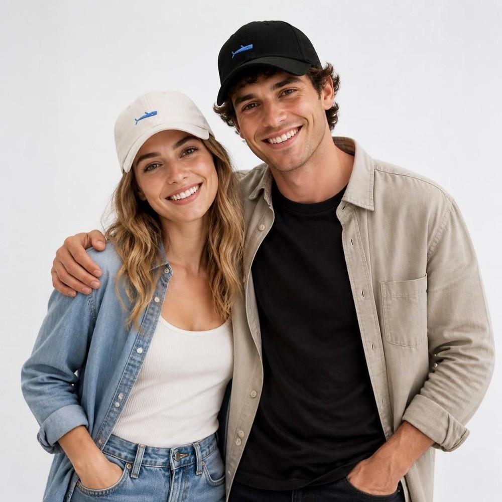Adjustable Snapback Cap Fish Embroidered Visor Hat Simple Canvas Cap Outdoor Activity
