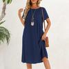 Женское платье с круглым вырезом, коротким рукавом, длиной до колена, однотонное платье с карманами, свободное летнее платье