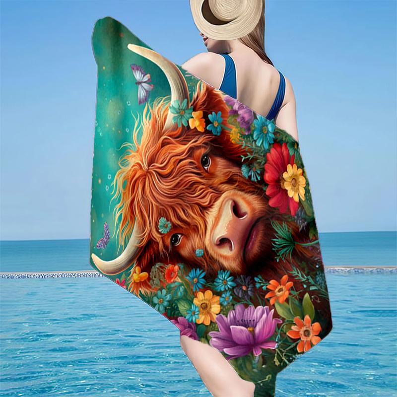 Cow In Flower Field Beach Towel, Super Soft Microfiber, Gift for Her/Him, Birthday, for Pool, Beach, Travel, Home Decor Fan gifts