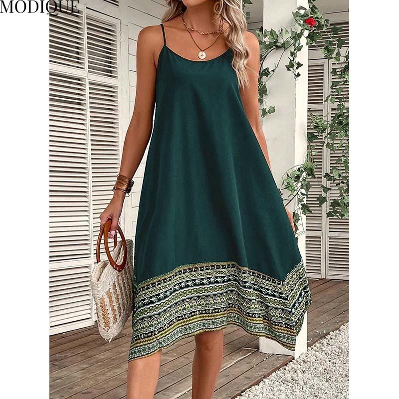 MODIQUE 2025 Summer New Women's Elegant Sexy Backless Patchwork Irregular Hem Sleeveless Slip Long Dress Ladies Casual A-Line O-Neck Dress