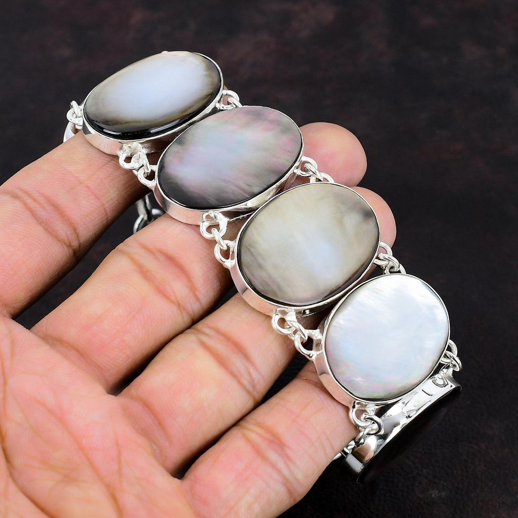 Черный браслет из перламутра, браслет из стерлингового серебра 925 пробы, ювелирные изделия из драгоценных камней, регулируемый браслет-цепочка ручной работы, подарок для нее, удивительные ювелирные изделия