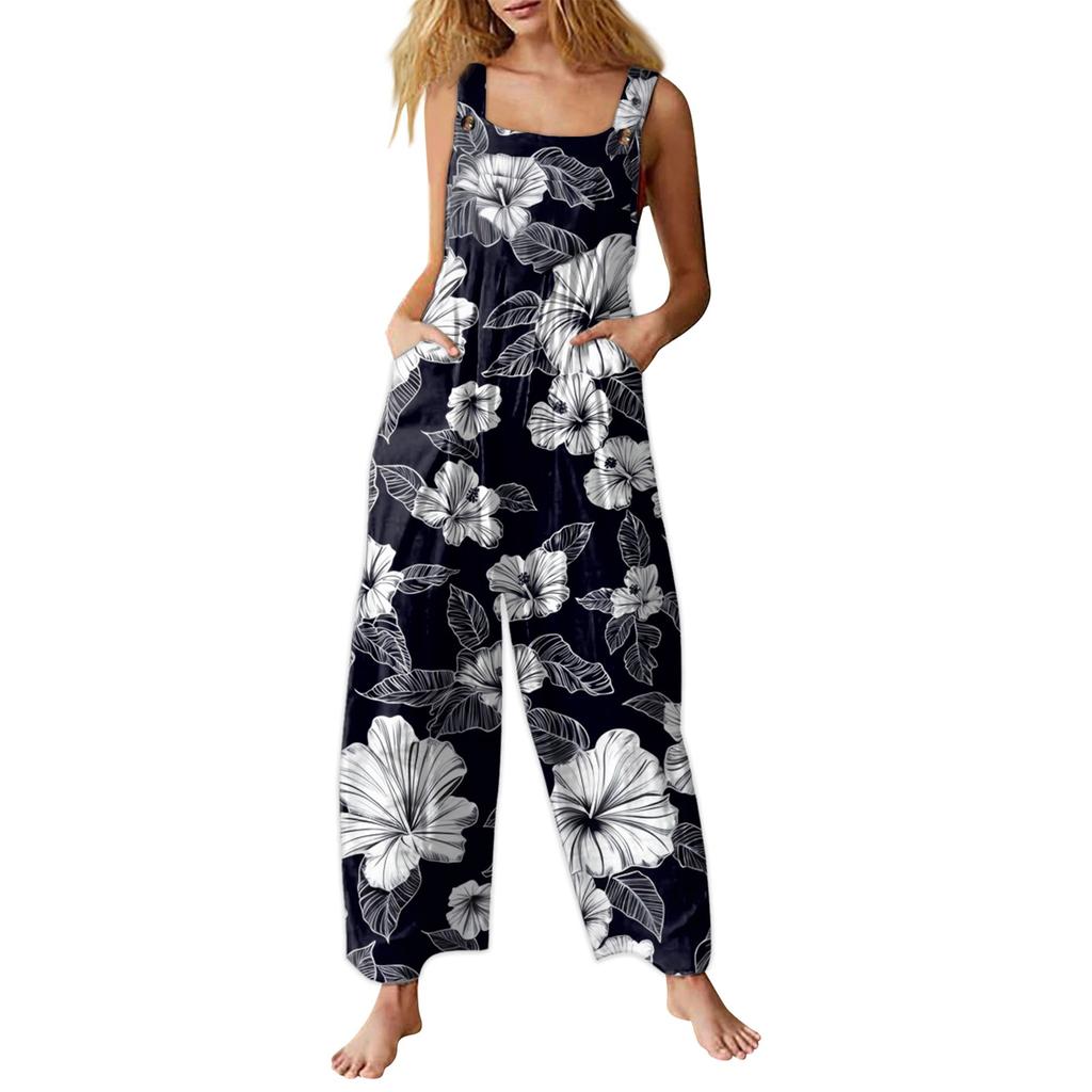 Женский комбинезон с принтом, повседневный свободный комбинезон