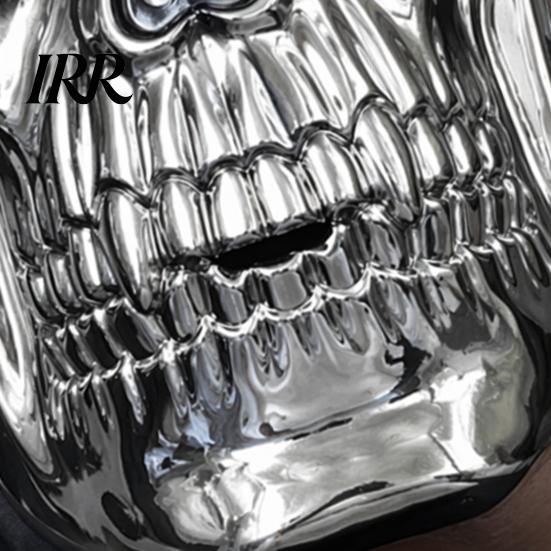 Detailed Devil Mask Halloween Skull Mask, Silver Demon Ram Horn Face Realistic Horned for Party, Scary Headgear, Glossy Metallic Cosplay Prop Headgear