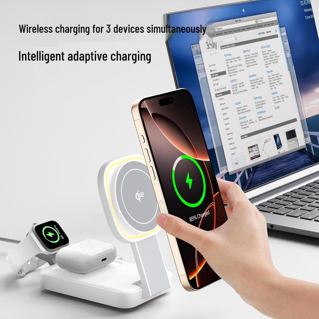 Мощное 3-в-1 беспроводное зарядное устройство Qi2 MagSafe для телефонов Apple