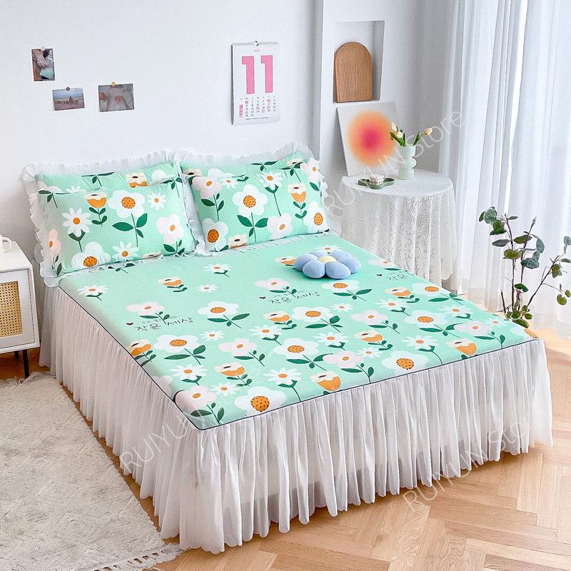 Декоративная кружевная юбка с рюшами, нескользящий наматрасник, юбка-кровать с принтом принцессы, простыня, покрывало, домашнее покрывало, юбка-кровать