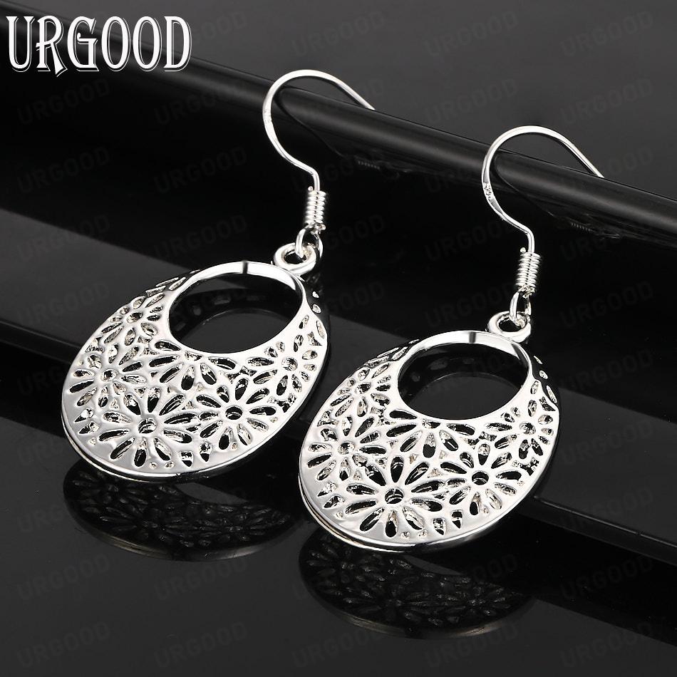 925 Sterling Silver Flower Perforated Earrings Fashion Wedding Jewelry