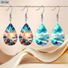 2 Pairs Aurora Landscape PU Leather Earrings Fashion Earrings Holiday Gifts for Friends Party Fashion Accessories Elegant Earrings Party Earrings