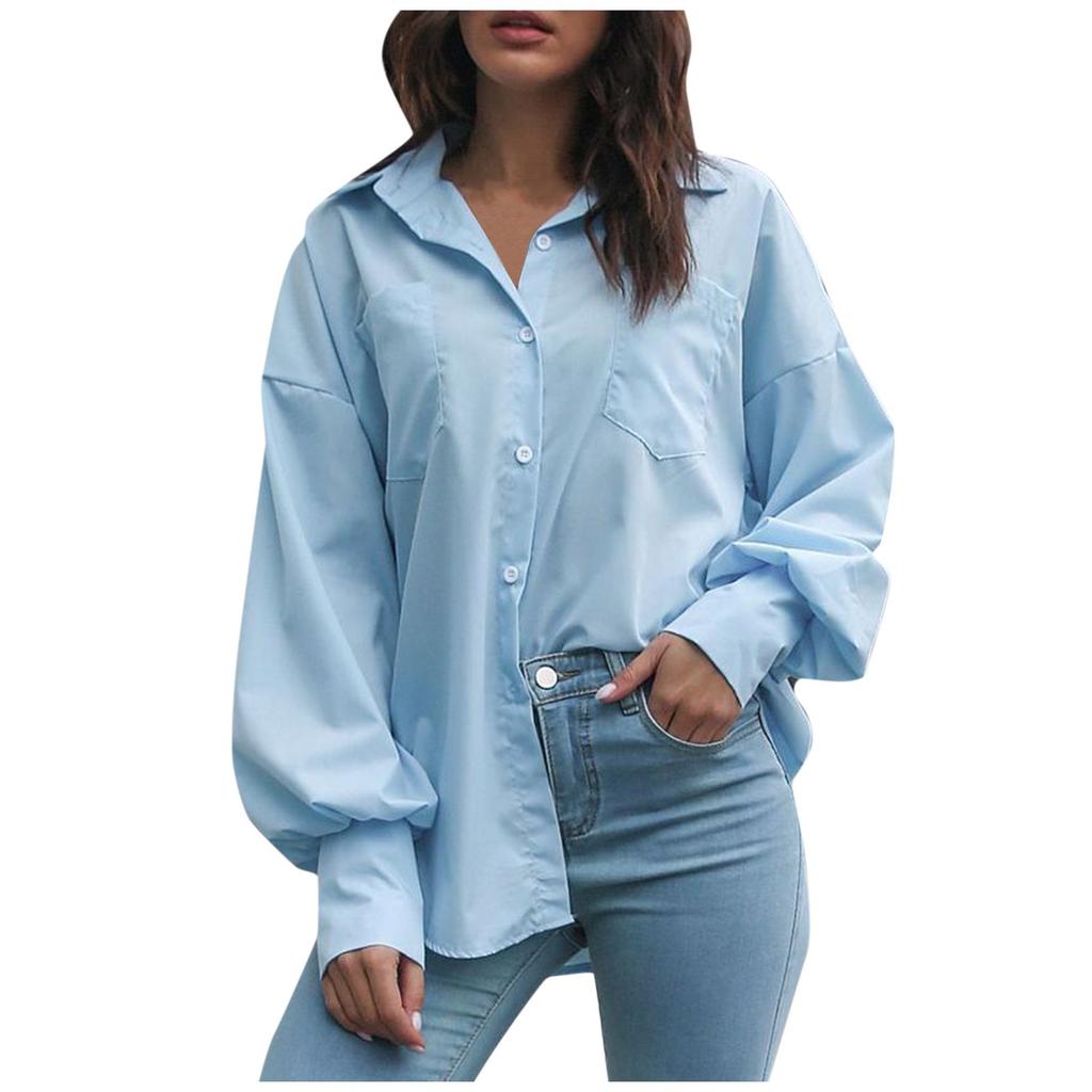 Женская свободная однотонная рубашка с длинным рукавом и лацканами, спущенным плечом, футболка