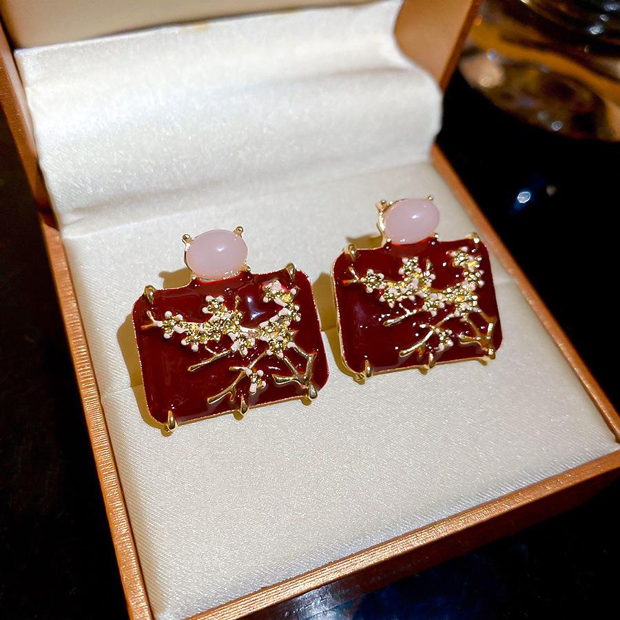 Silver Needle Monet Garden Drip Earrings French Court Style Exquisite Stud Earrings Design Sense Niche Light Luxury Earrings