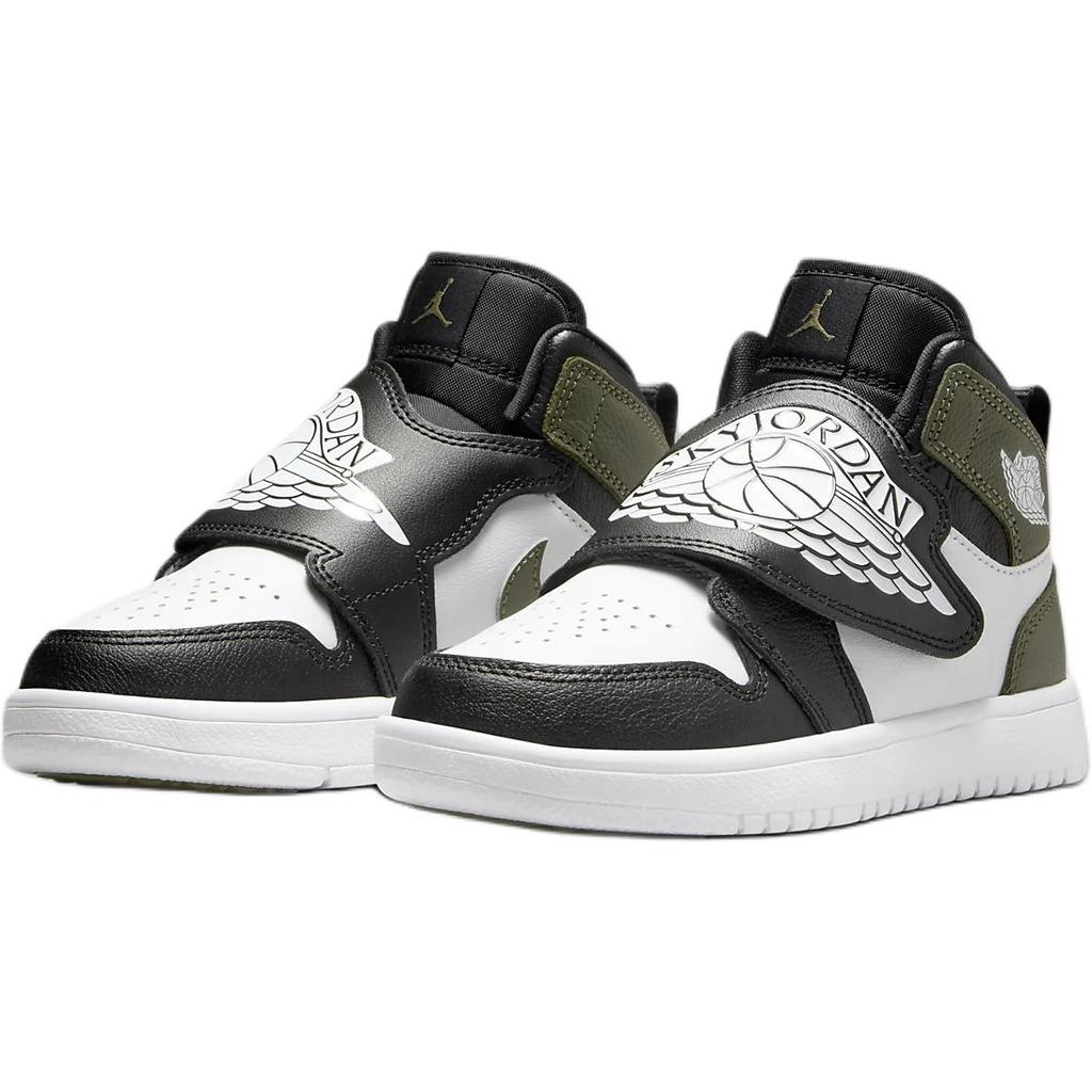 Кроссовки Air Jordan Sky Jordan 1 PS Black Toe Medium Olive Kids белые BQ7197-092