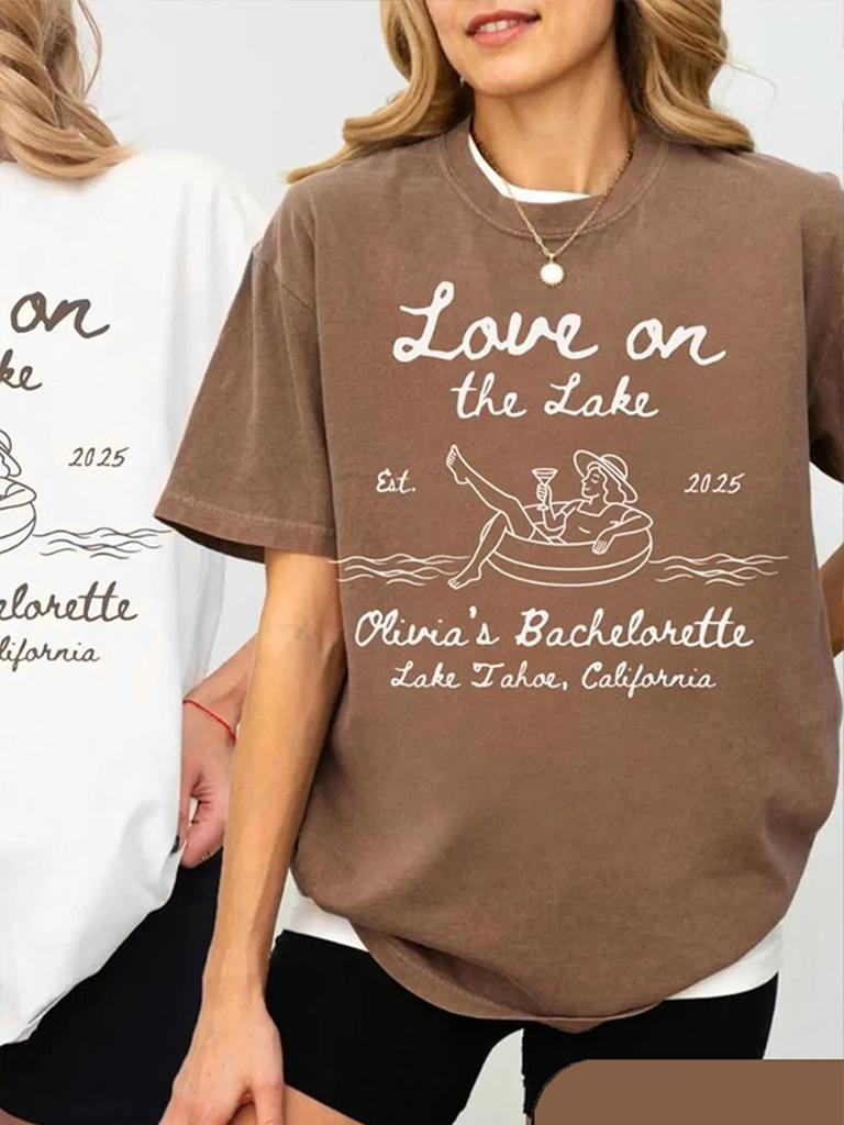 Love on the Lake Bachelorette Comfort Shirt Custom Camp Bach Party Hiking Bride TShirt Cotton Y2K Top Daily Trendy Streetwear
