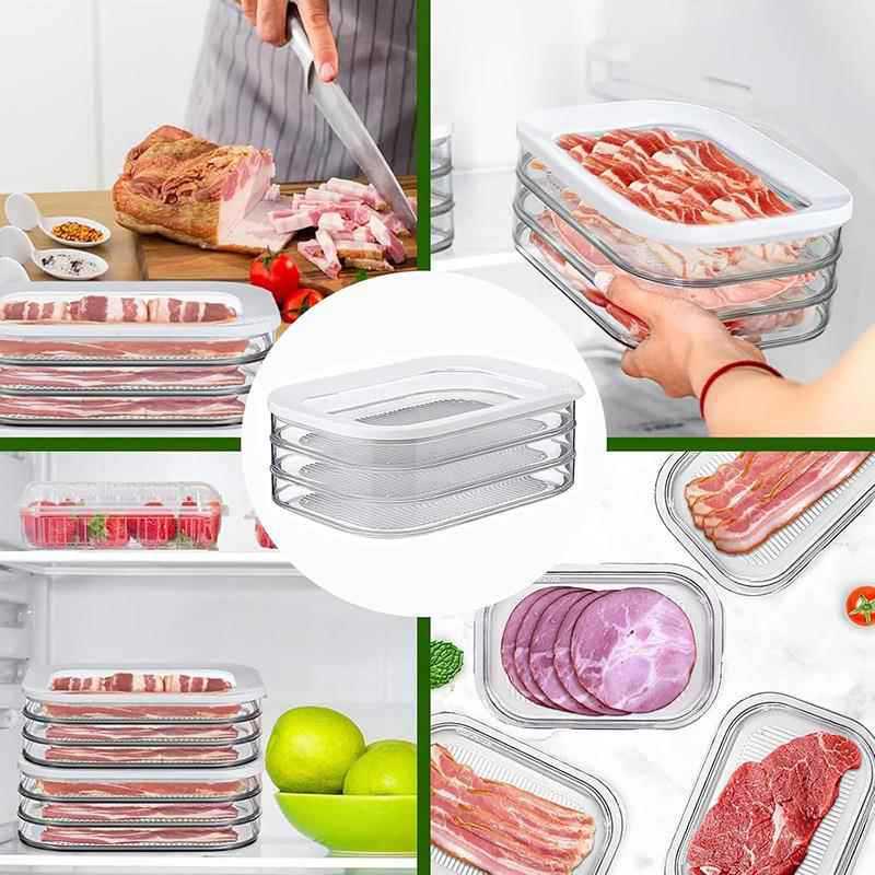 Трехслойный прозрачный герметичный контейнер для хранения продуктов для готового мяса и бекона с крышкой
