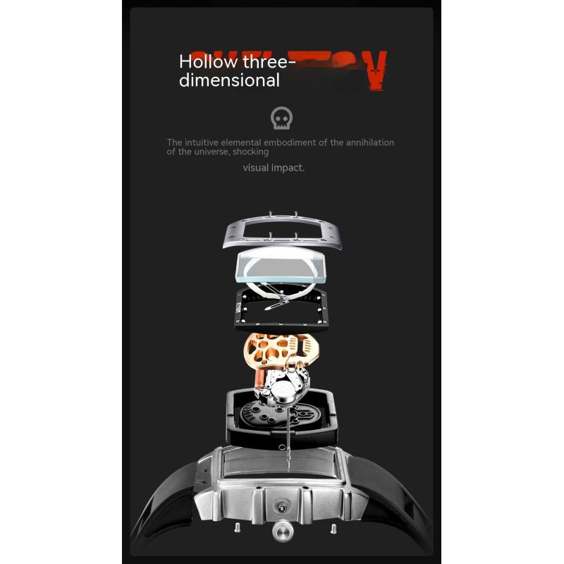 Domineering Skull Barrel Silicone Waterproof Sports Quartz Men's Watch with Gift Box