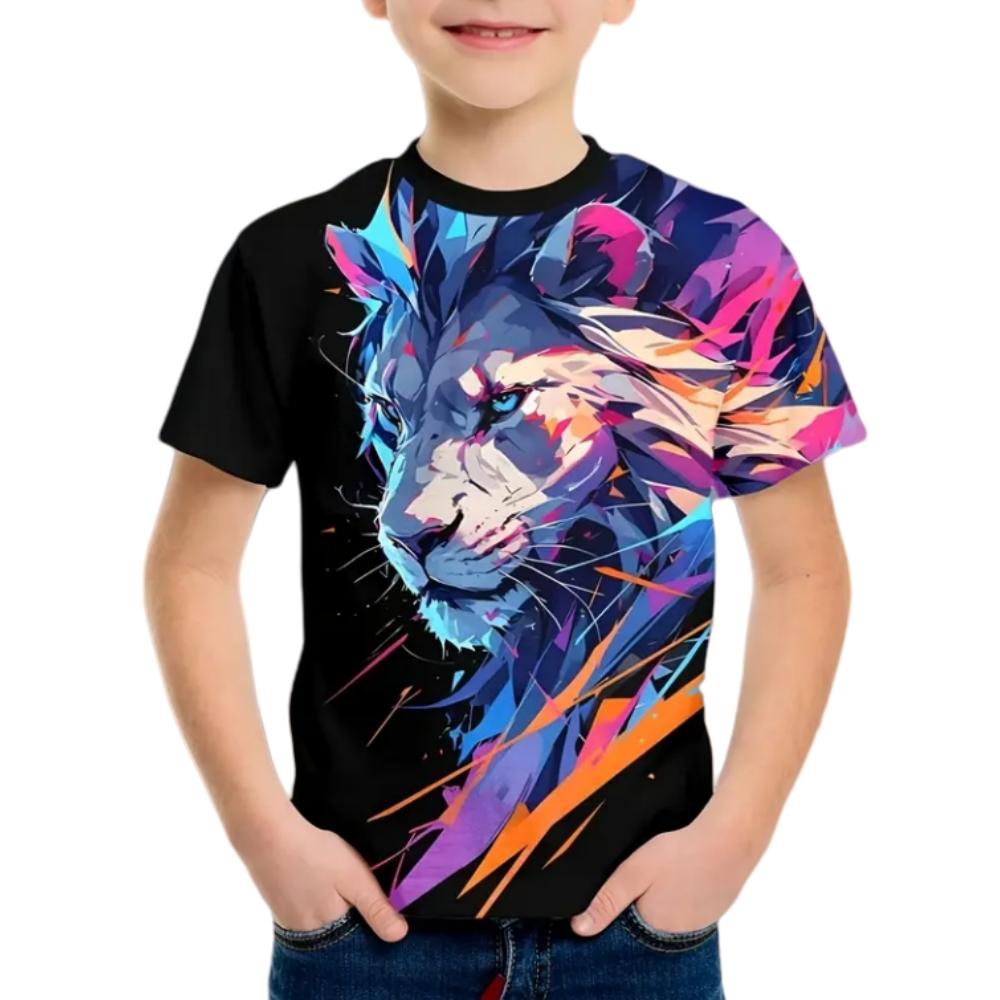 Boys Kids Clothes Print Fierce Lion Graphic T Shirts Summer Outdoor Crew Neck Short Sleeves Casual Outdoor Clothes for Children