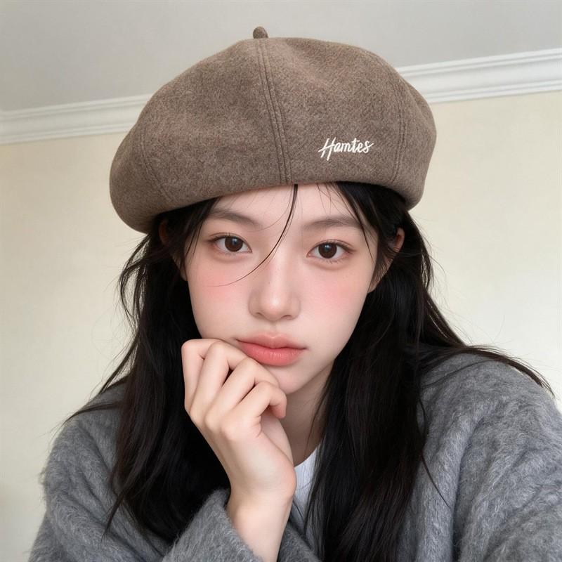 Womens Vintage Pumpkin Beret Hat - Stylish Painter Cap Fall Winter Slim Face Look Retro Octagonal Beanie