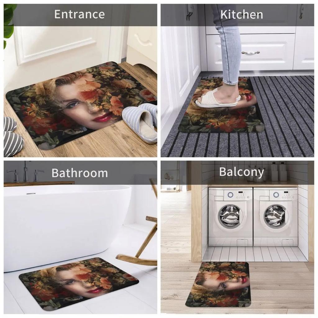 Marilyn Monroe Sex Goddess Non-Slip Carpet Flowers Doormat Bedroom Bath Mat Entrance Door Decor Rug